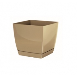 Kwadratowa doniczka z podstawką Coubi - 24 cm - kawa z mlekiem - Prosperplast