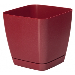 Doniczka kwadratowa + podstawka Toscana - 25 cm - czerwona metaliczna