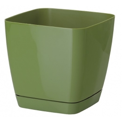 Doniczka kwadratowa + podstawka Toscana - 25 cm - oliwkowa