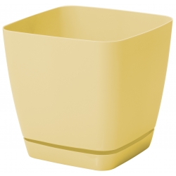 Doniczka kwadratowa + podstawka Toscana - 22 cm - żółta pastelowa