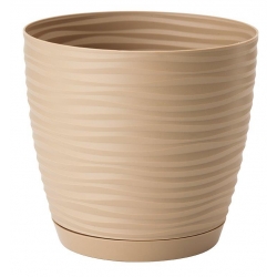 Doniczka okrągła + podstawka Sahara petit - 17 cm - cafe latte