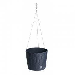 Doniczka wisząca okrągła z linką nierdzewną Rato Round - 26 cm - antracyt