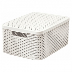 Koszyk  z pokrywą - Rattan Style - 18 litrów - kremowy