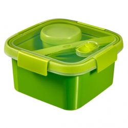 Pojemnik na żywność kwadratowy ze sztućcami i pojemnikiem na sos - Smart To Go Lunch - 1,1 litra - zielony