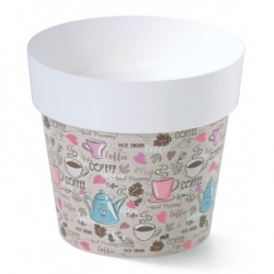 Doniczka okrągła z nadrukiem - 16 cm - motyw coffee M1