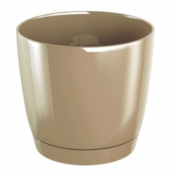Okrągła doniczka Coubi z podstawką - 10 cm - Kawa z mlekiem - Prosperplast