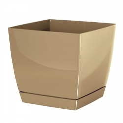Kwadratowa doniczka z podstawką Coubi - 24 cm - kawa z mlekiem - Prosperplast