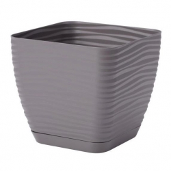 Doniczka kwadratowa + podstawka Sahara petit - 11 cm - kamienny