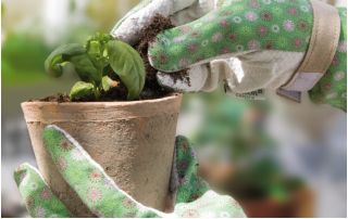 Gustowne rękawice ogrodnicze Majbacka - zielone z kwiatowym deseniem