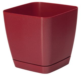 Doniczka kwadratowa + podstawka Toscana - 11 cm - czerwona metaliczna