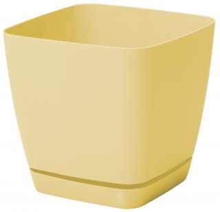 Doniczka kwadratowa + podstawka Toscana - 11 cm - żółta pastelowa