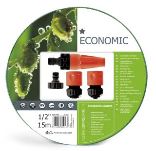 Wąż ogrodowy ECONOMIC 1/2", 15m - komplet przyłączy - CELLFAST