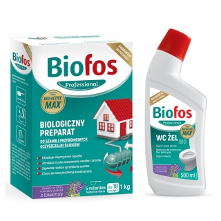 Granulat do szamb i przydomowych oczyszczalni + BIO żel do WC - BioFos - 1 kg + 500 ml