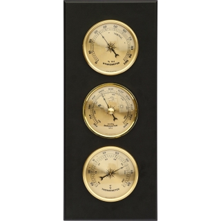 Stacja pogody wisząca - barometr, higrometr i termometr -  czarna ze złotymi zegarami