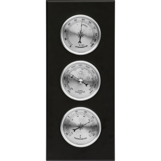 Stacja pogody wisząca - barometr, higrometr i termometr - czarna ze srebrnymi zegarami