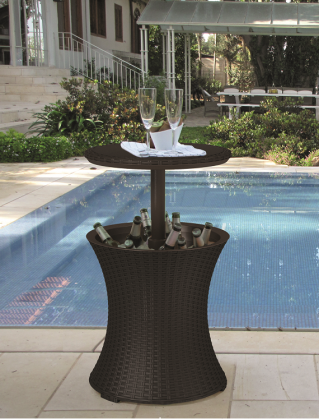 Funkcjonalny barek ogrodowy - stolik z pojemnikiem do schładzania napojów - rattanowy - antracyt