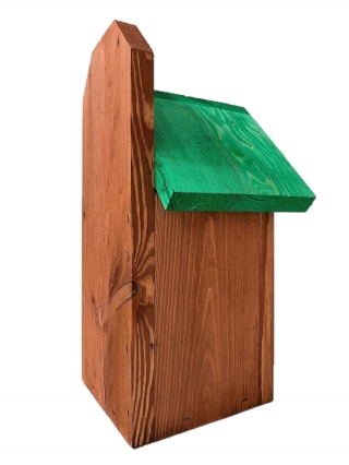 Budka lęgowa dla ptaków do montowania na ścianach i murach - sikorek, wróbli i kowalików - brązowa z zielonym dachem