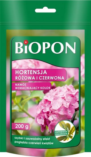 Nawóz wzmacniający kolor do hortensji czerwonej i różowej - Biopon - 200 g