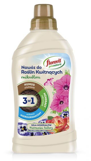 Nawóz do roślin kwitnących 3 w 1 - użyźnia, odżywia i chroni - Pro Natura - Florovit - 1 l